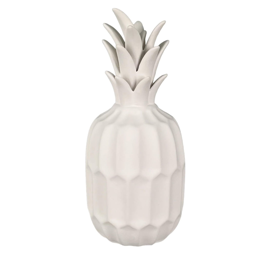 Piña decorativa de cerámica blanca 15x33 cm