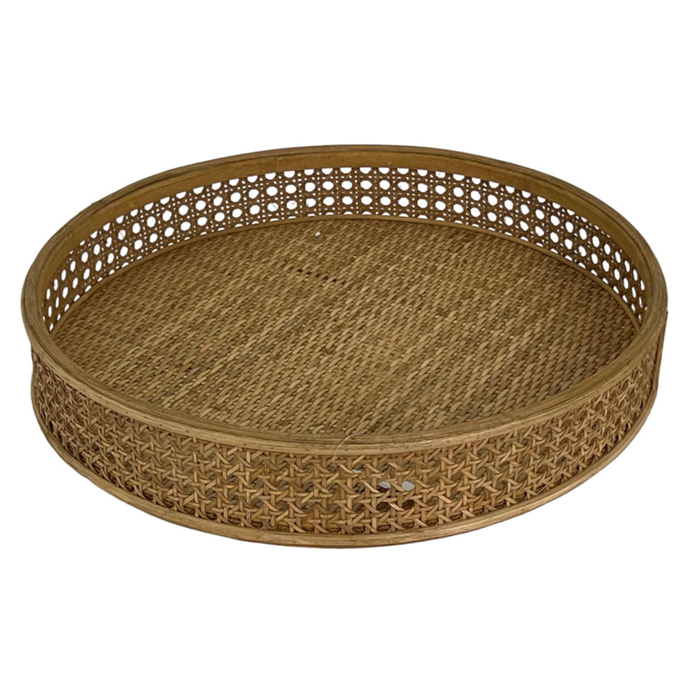 Bandeja circular de bambú y ratán 40x7 cm