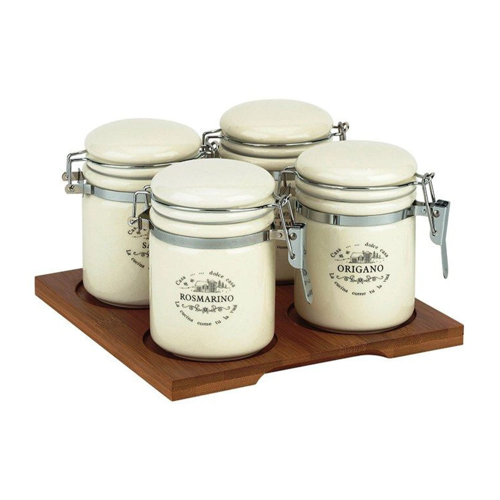 Set de 4 canister de cerámica color blanco