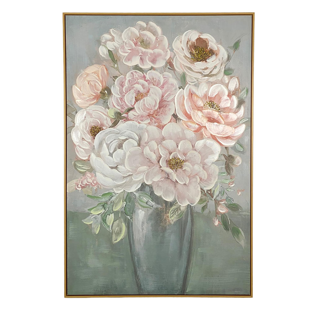 Cuadro floral con marco de madera 80x3.5x120cm