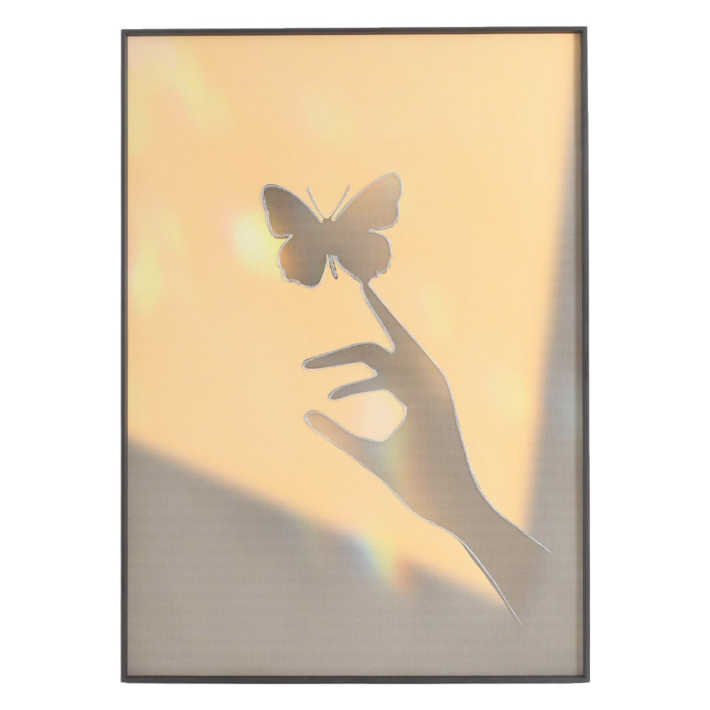 Cuadro decorativo mariposa en mano 51x71 cm