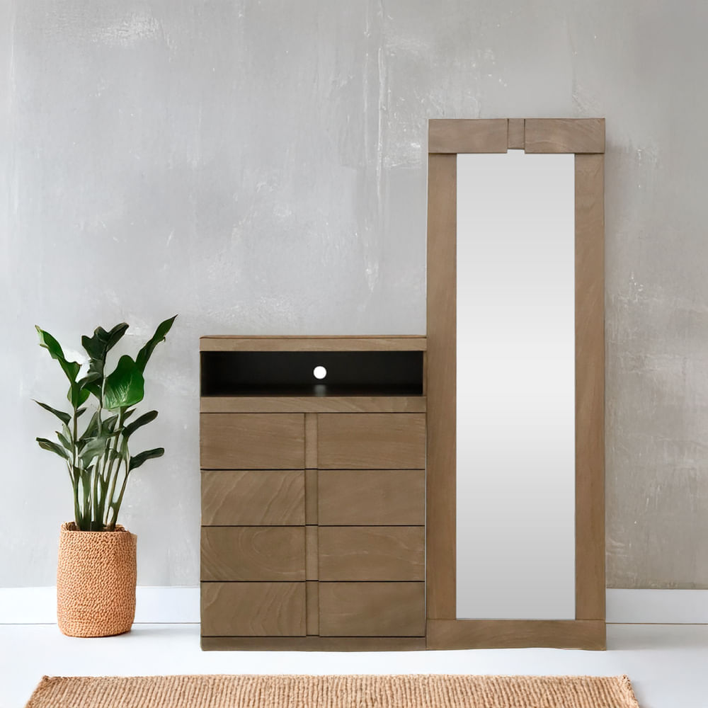 Gavetero con espejo Atenas 5 cajones 177 x 136 x 40 cm