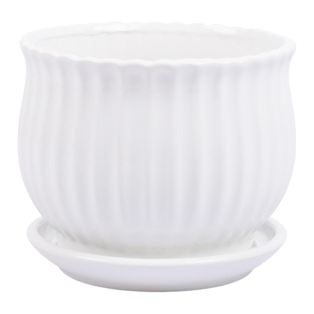 Maceta de cerámica con textura lineas 17x13.5 cm