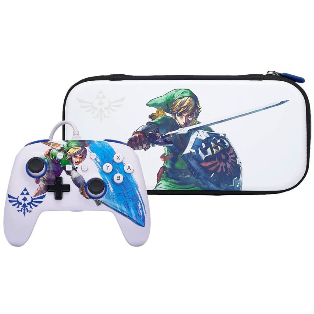 Bundle control alámbrico y estuche para  Nintendo Switch PowerA Zelda Skyward Sword