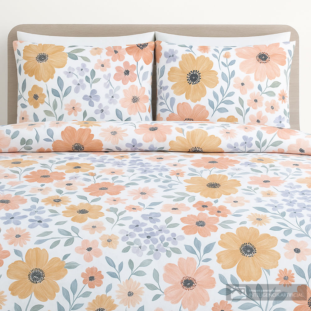 Edredón reversible de algodón estampado de flores