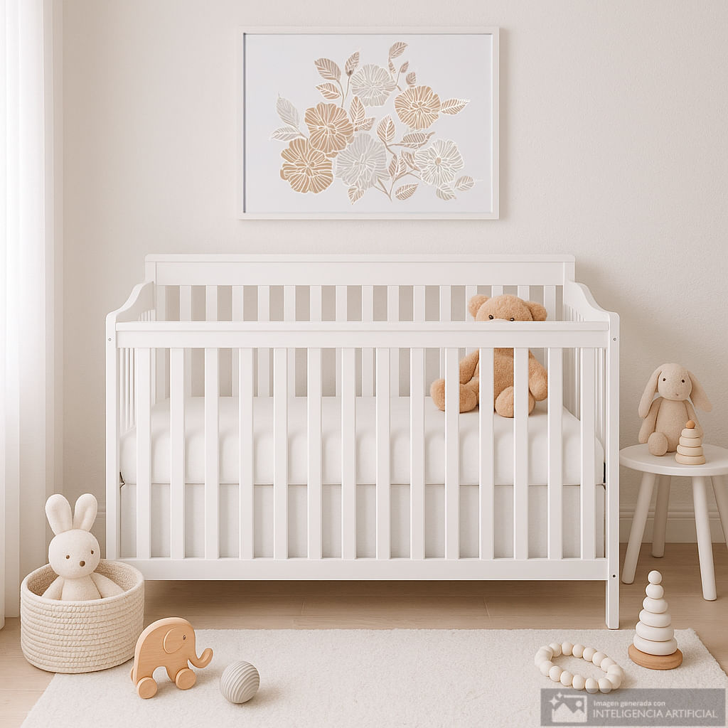 Cuna de madera con barandal para bebés