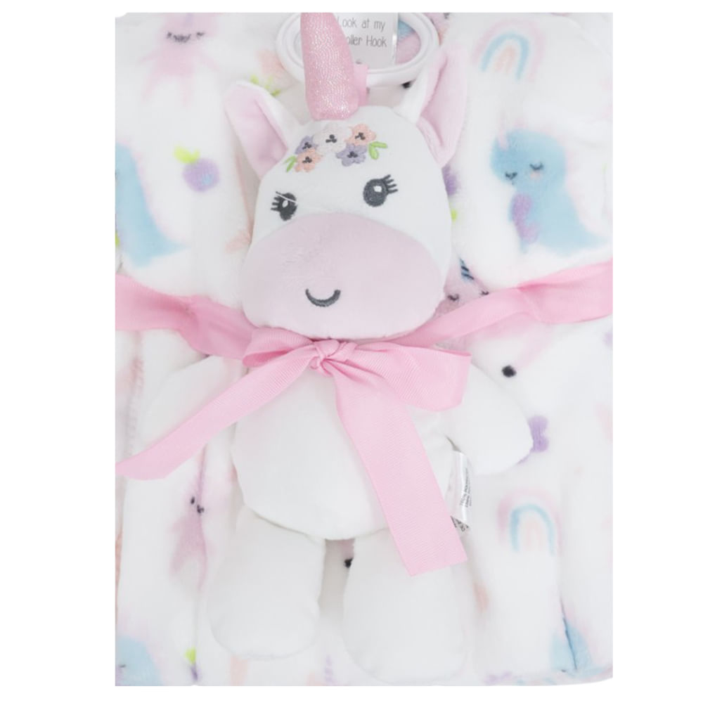 Frazada con estampado de unicornio y juguete colgante