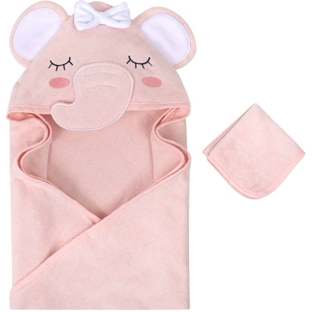 Toalla rosada con bordado para bebé