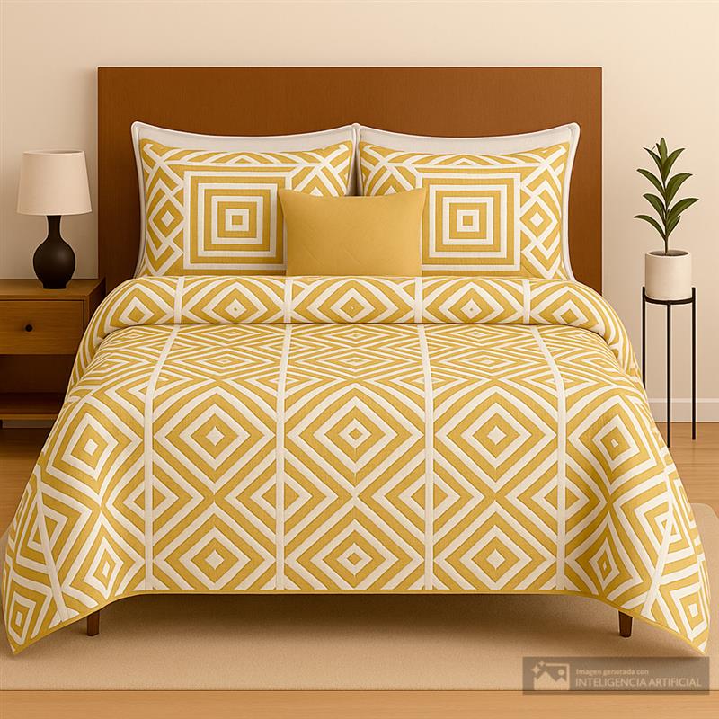 Edredón de poliéster rombos cuadrados + frazada
