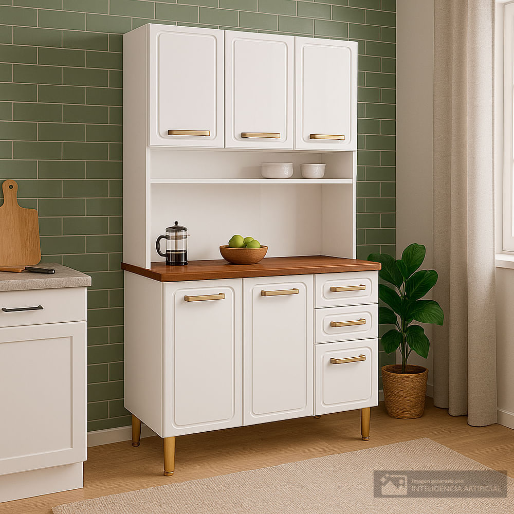 Mueble de cocina de acero 2 Cajones-6 Puertas Blanco 120 cm x 48.3 cm x 191.2 cm