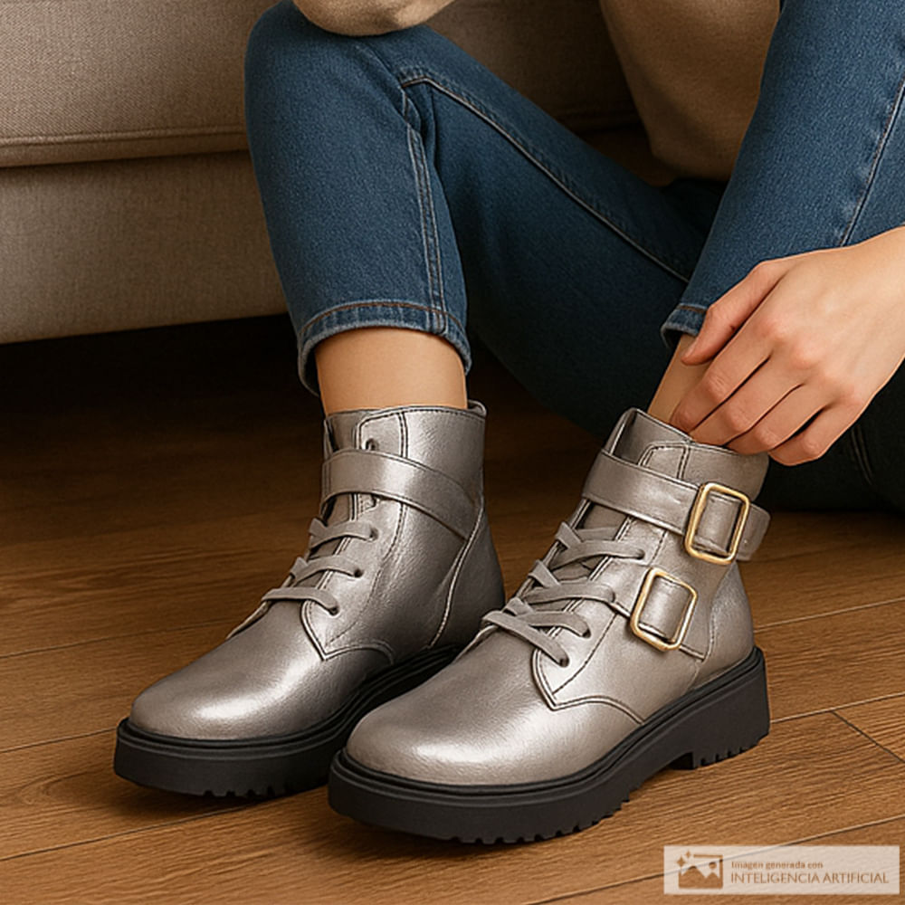 Bota casual Orange color plateado para mujer