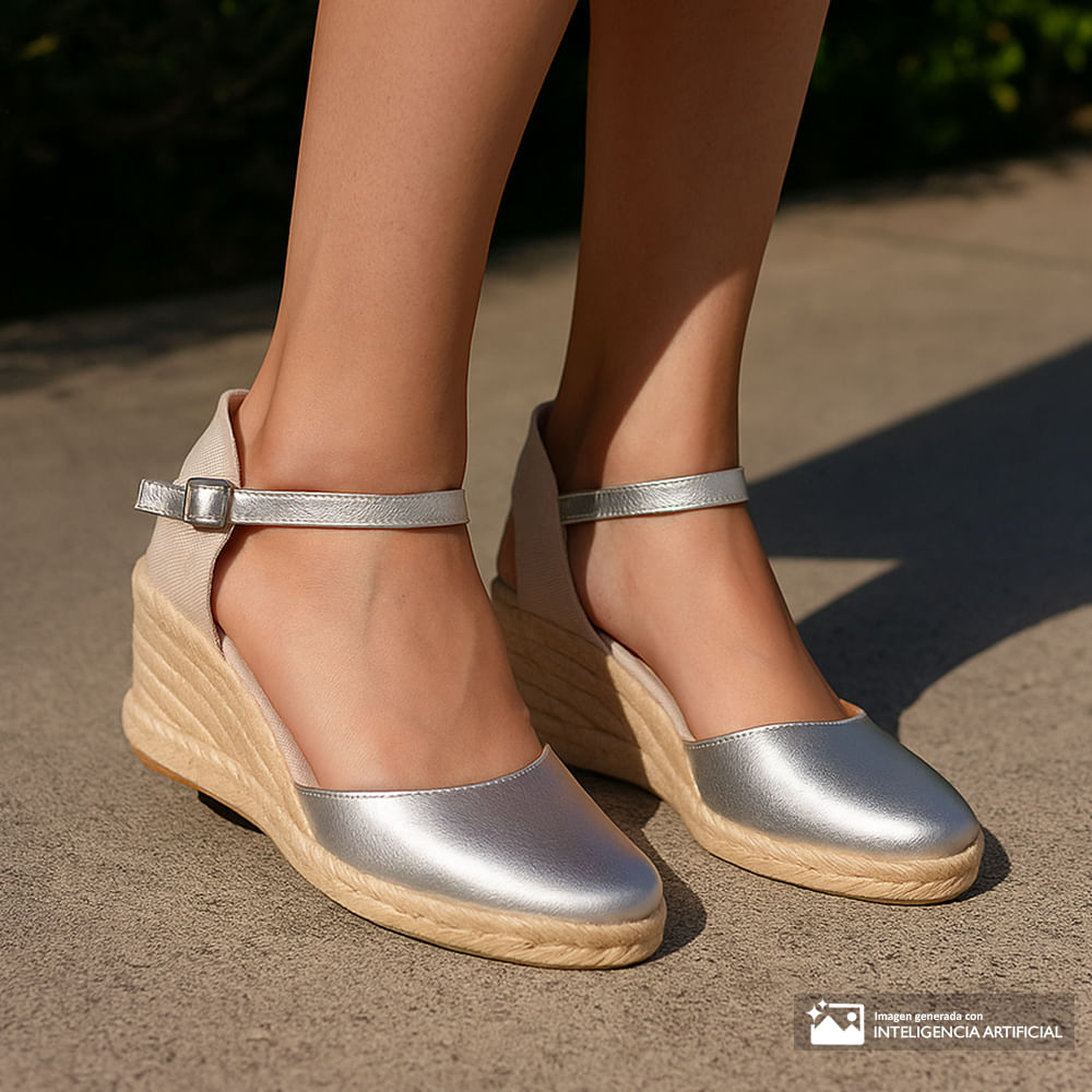 Sandalia alpargata casual color plata para mujer