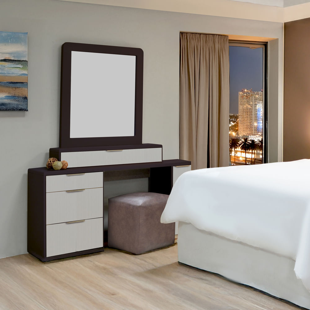 Gavetero Montezara con espejo y ottoman 3 cajones 89.7 x 140 x 41 cm