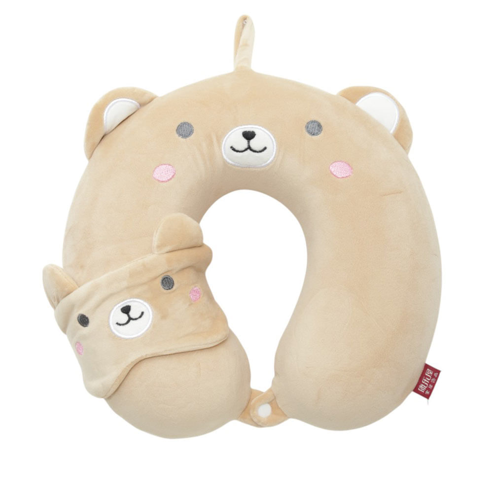 Cojín infantil de viaje con diseño animal y tapa ojos 30x30 cm