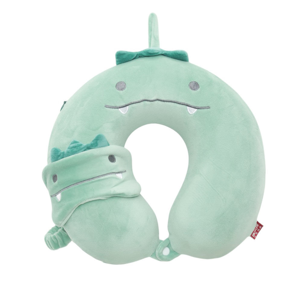 Cojín infantil de viaje con diseño animal y tapa ojos 30x30 cm