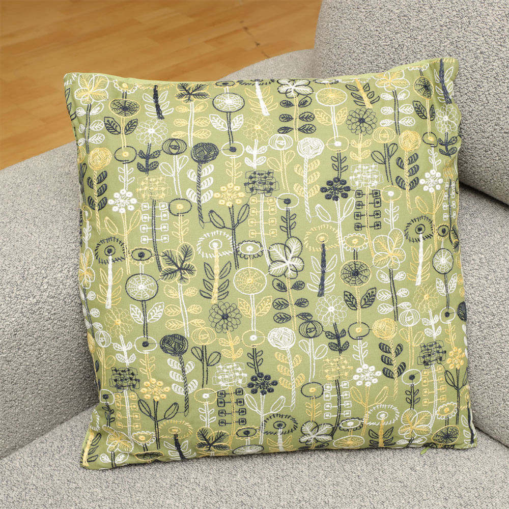 Cojín cuadrado de algodón bordado botánico 43x43 cm