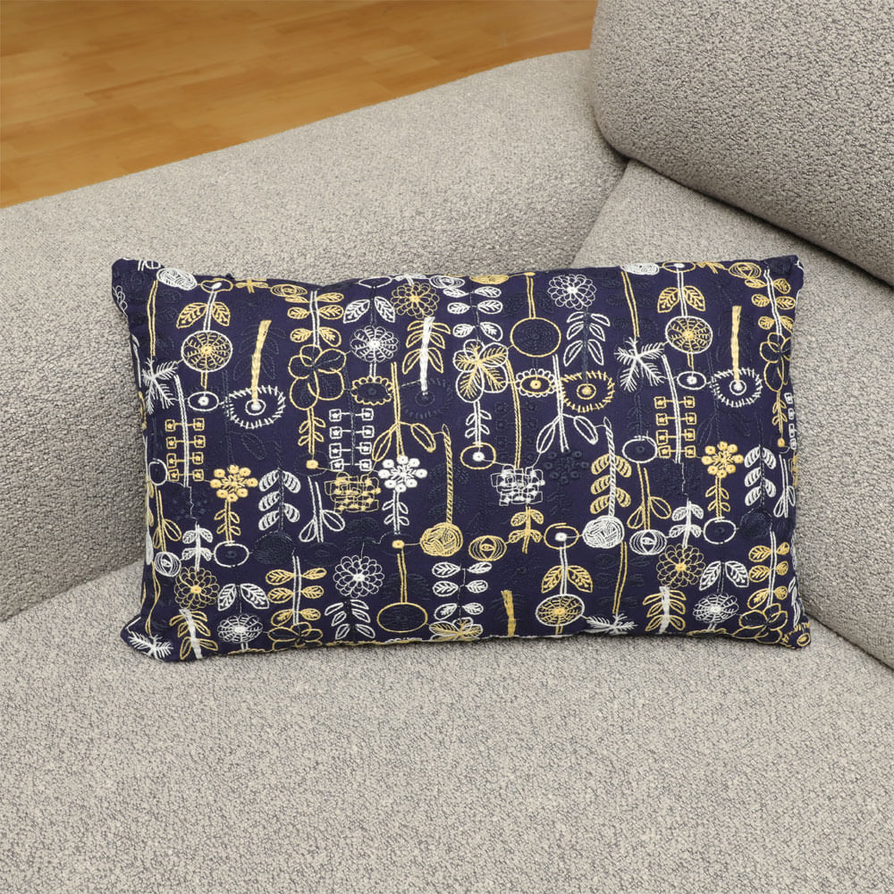 Cojín rectangular de algodón bordado botánico 28x47 cm