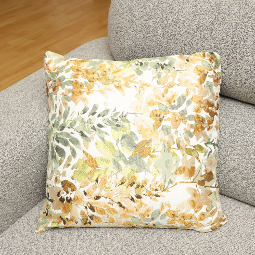 Cojín cuadrado de poliéster con estampado de hojas 43x43 cm