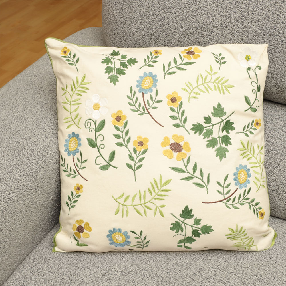 Cojín cuadrado de algodón bordado de girasoles 43x43 cm