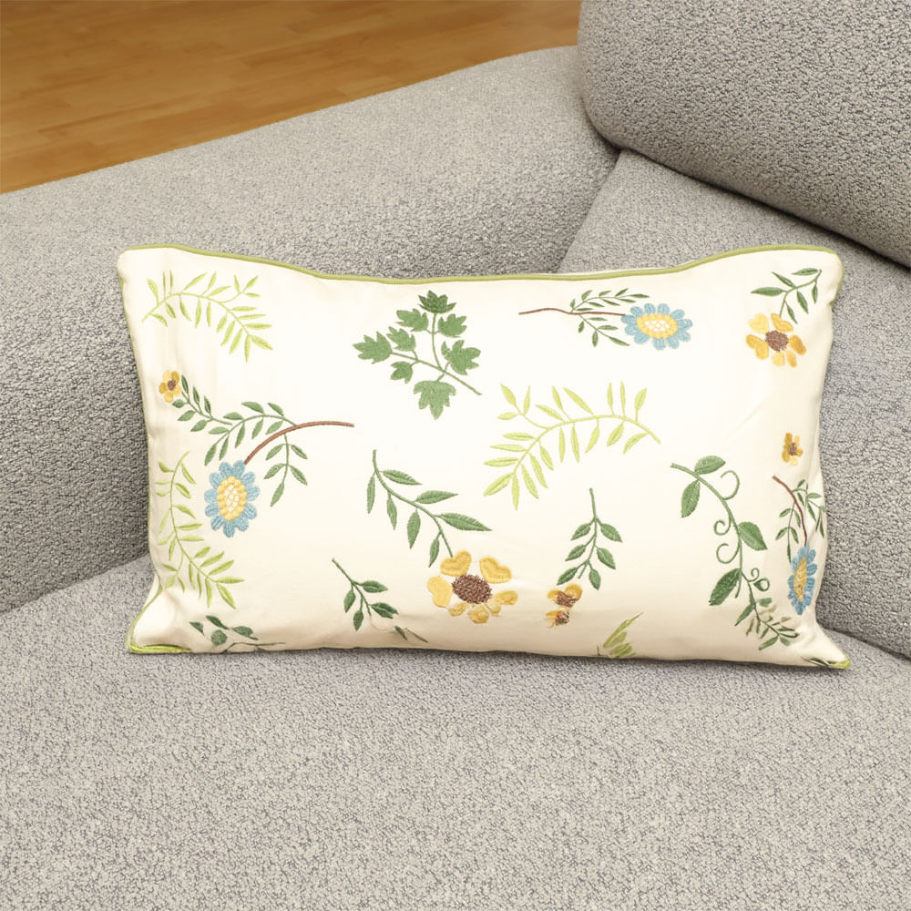 Cojín rectangular de algodón bordado de girasoles 28x47 cm