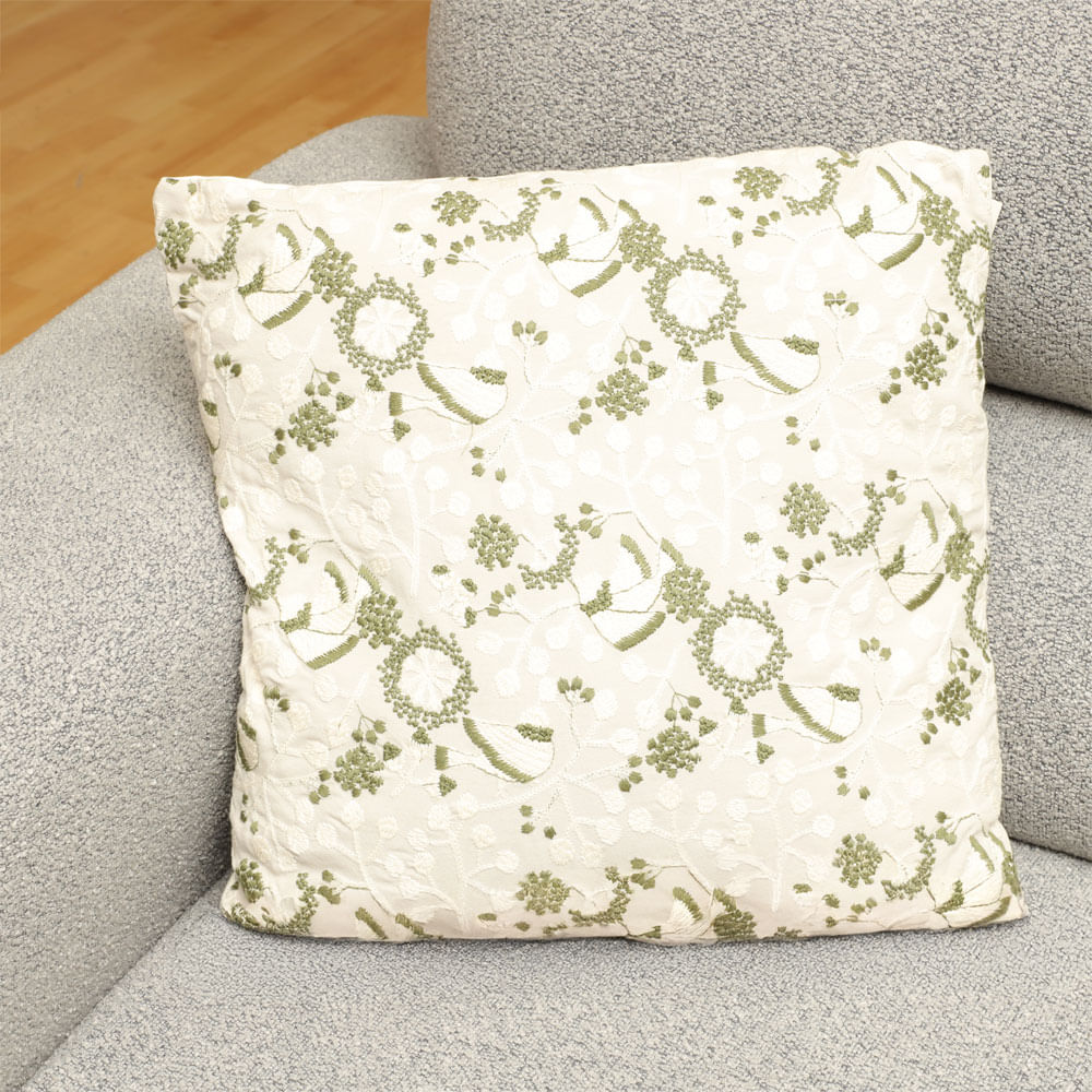 Cojín cuadrado de algodón bordado botánico 43x43 cm