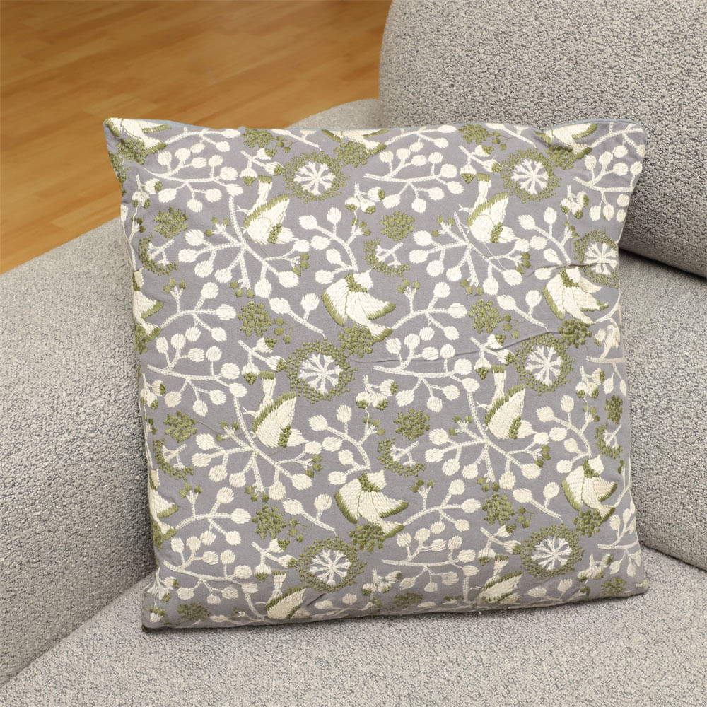 Cojín cuadrado de algodón bordado aves 43x43 cm