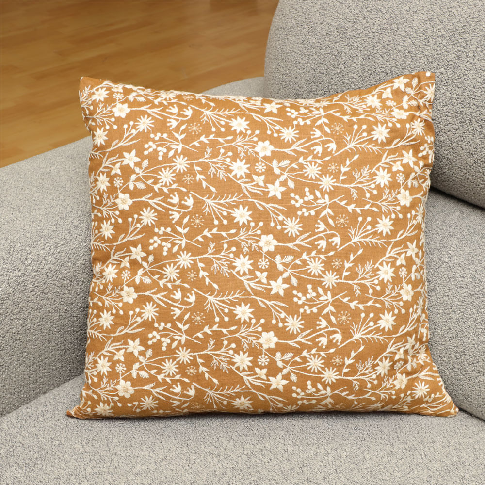 Cojín cuadrado de algodón bordado floral 43x43 cm