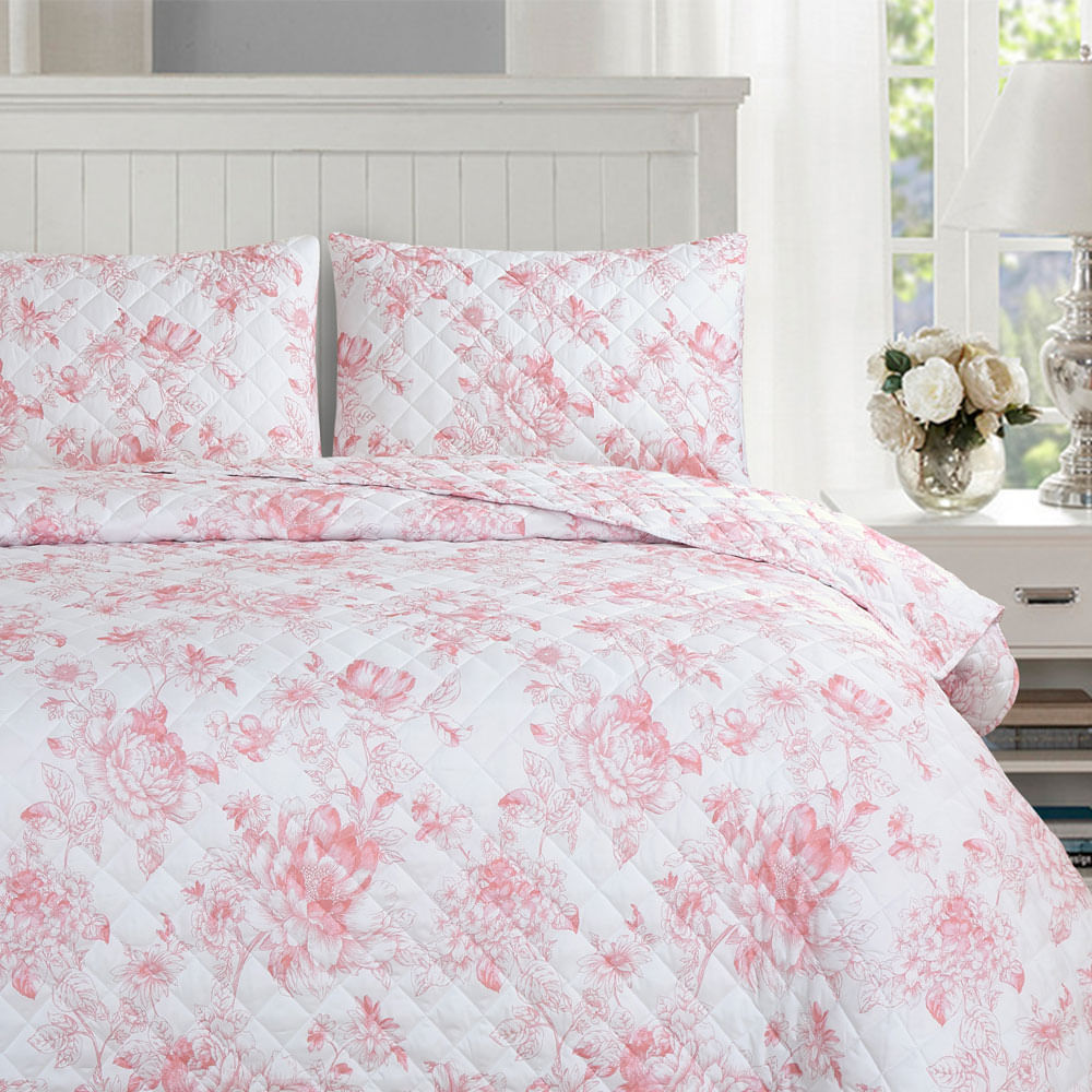 Cubrecama de poliéster estampado floral