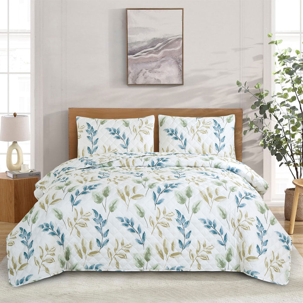 Cubrecama de poliéster estampado hojas