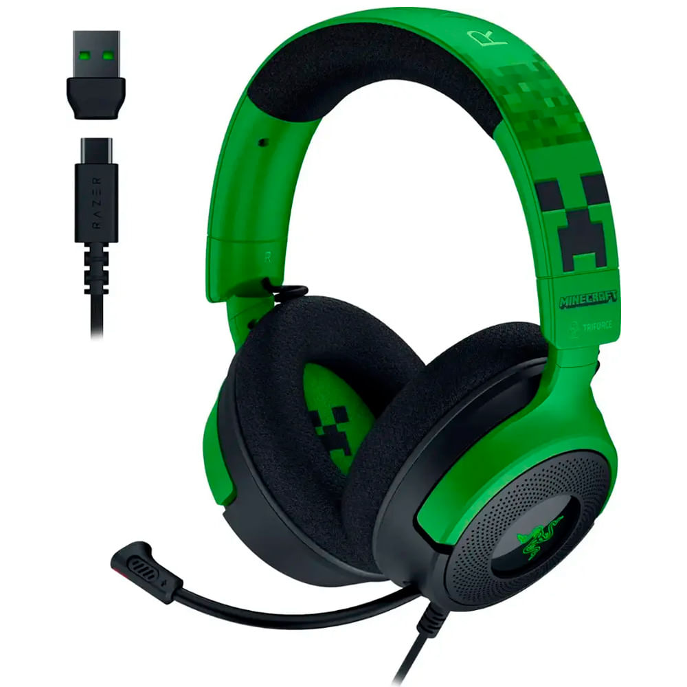 Audífonos cableados on ear gaming Razer Kraken V4 X  Minecraft Edition