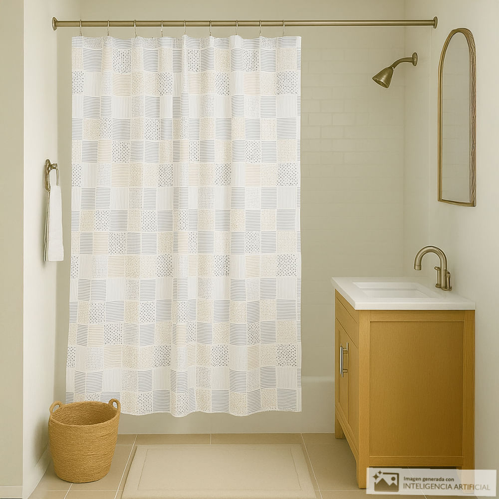 Cortina de poliéster estampada para baño + forro 178x183 cm