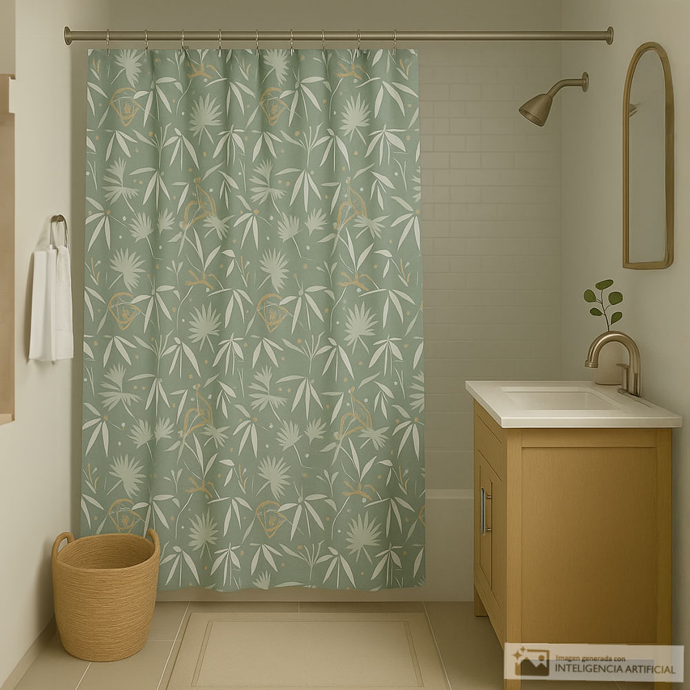 Cortina de poliéster estampada para baño + forro 178x183 cm