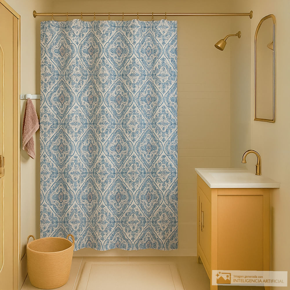 Cortina de poliéster estampada para baño + forro 178x183 cm