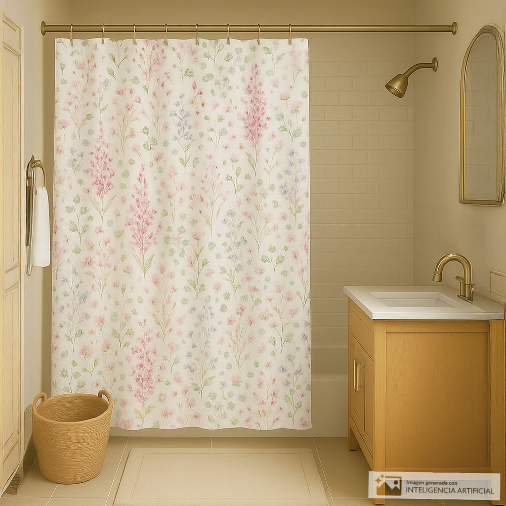 Cortina de poliéster estampada para baño + forro 178x183 cm
