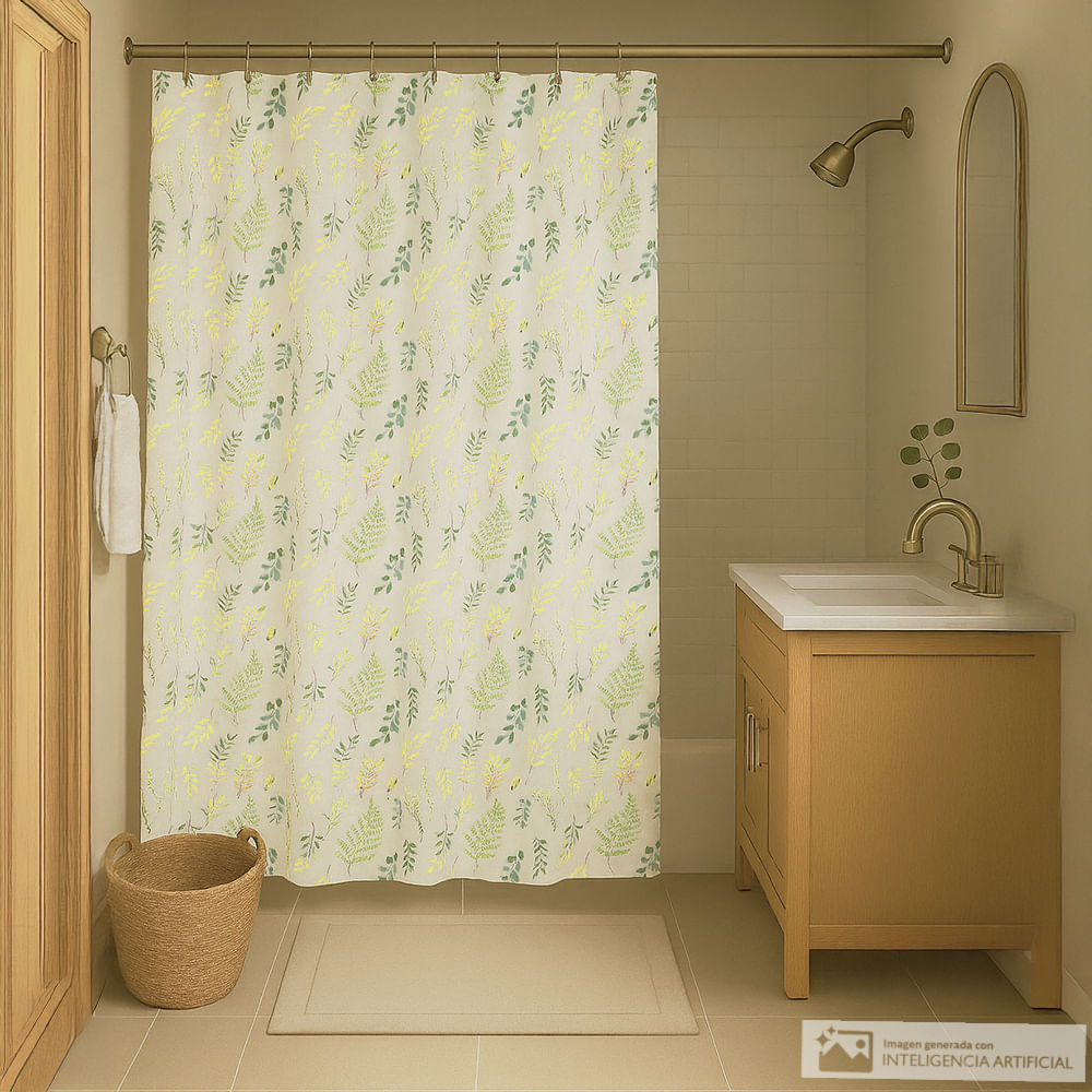 Cortina de poliéster estampada para baño + forro 178x183 cm