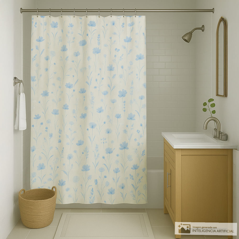 Cortina de poliéster estampada para baño + forro 178x183 cm