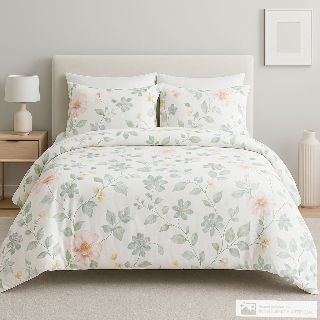 Edredón de algodón estampado de flores y hojas
