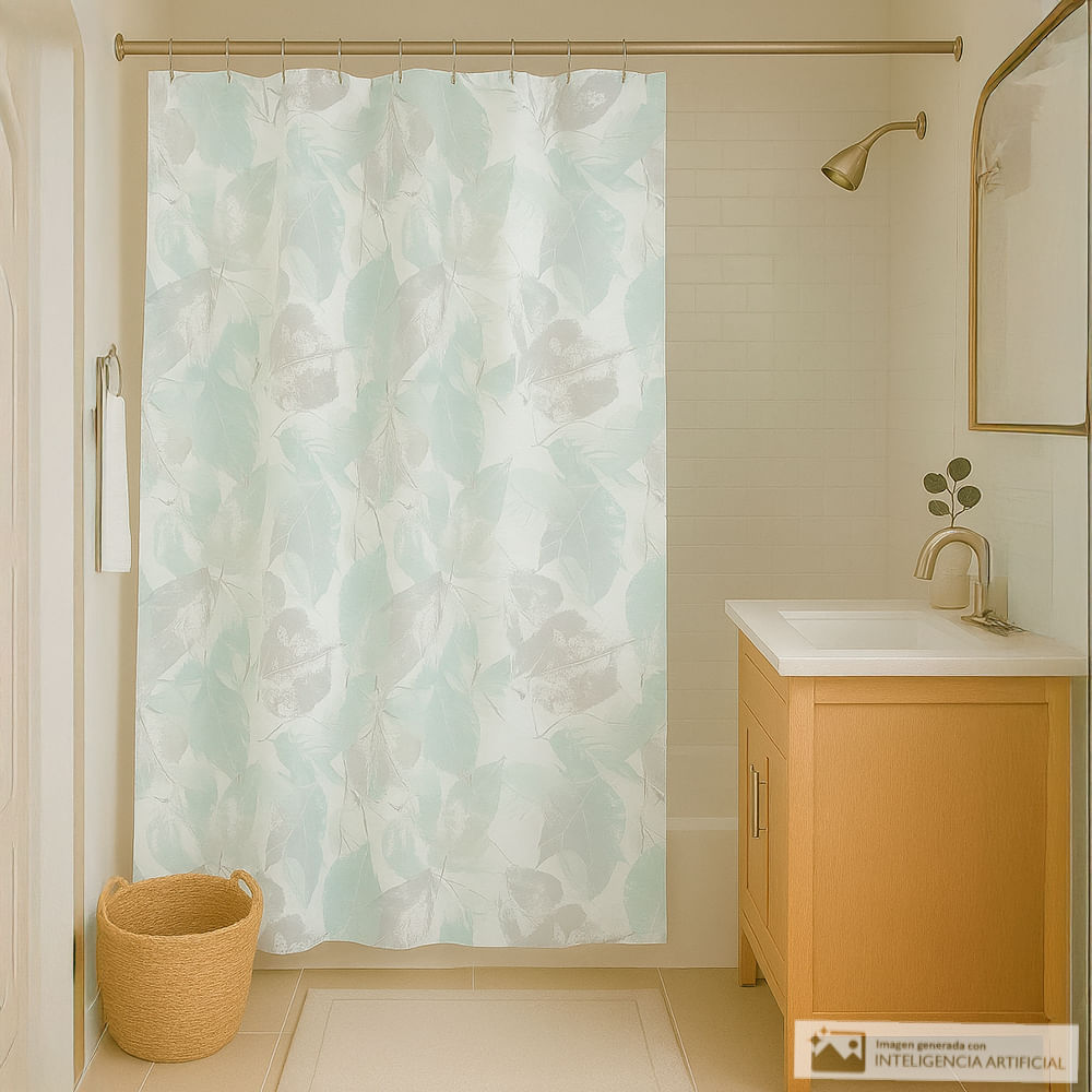 Cortina de poliéster estampada para baño + forro 178x183 cm