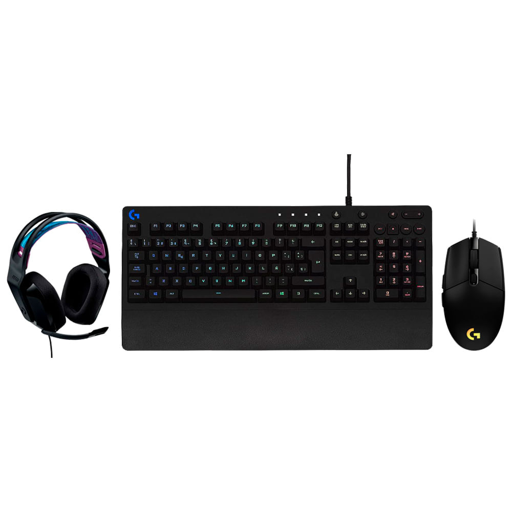 Bundle Logitech audífonos cableados on ear gaming G335 + Mouse gaming G203 + Teclado gaming G213