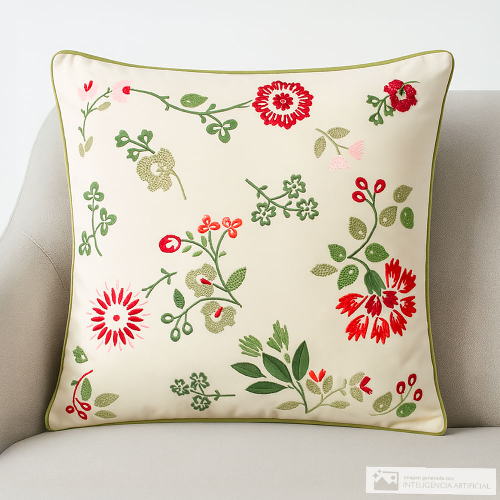 Cojín cuadrado de algodón bordado floral 45x45 cm