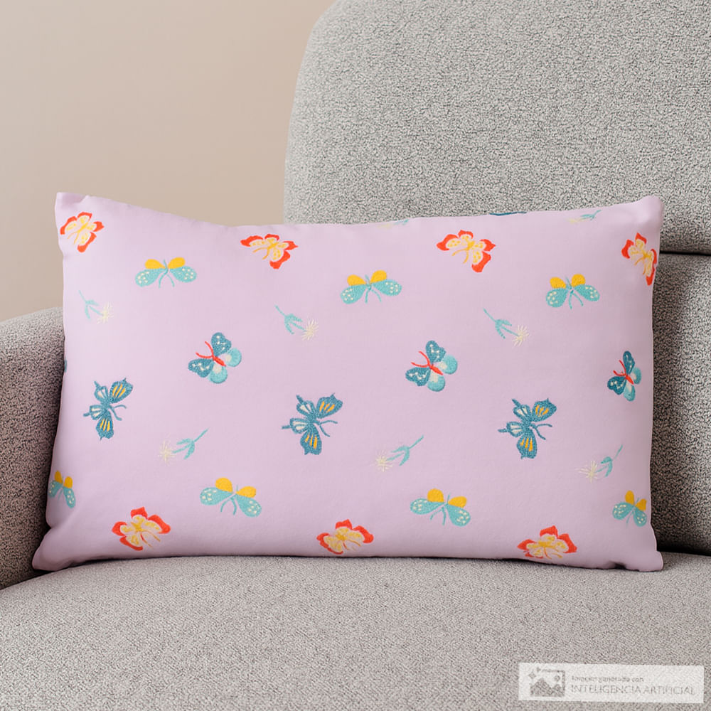 Cojín rectangular de algodón bordado mariposas 30x50 cm