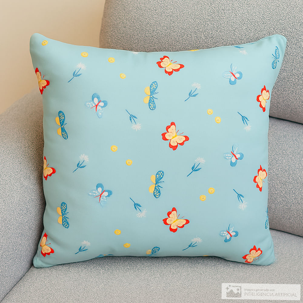 Cojín cuadrado de algodón bordado mariposas 45x45 cm