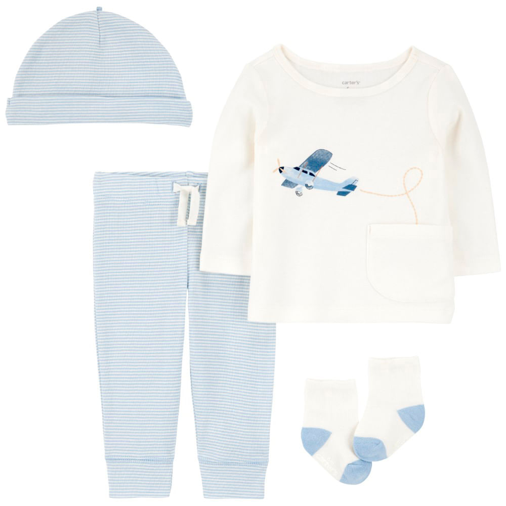 Conjunto de 4 piezas bicolor con estampado para bebé niño