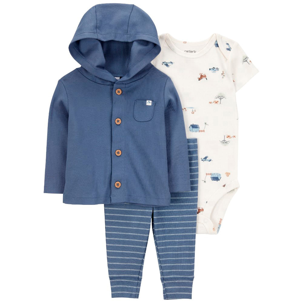Conjunto de 3 piezas bicolor con estampado para bebé niño
