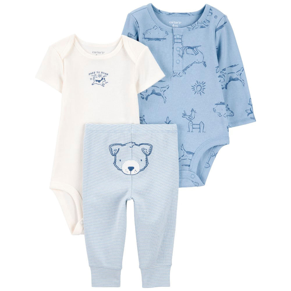 Conjunto de 3 piezas bicolor con estampado para bebé niño