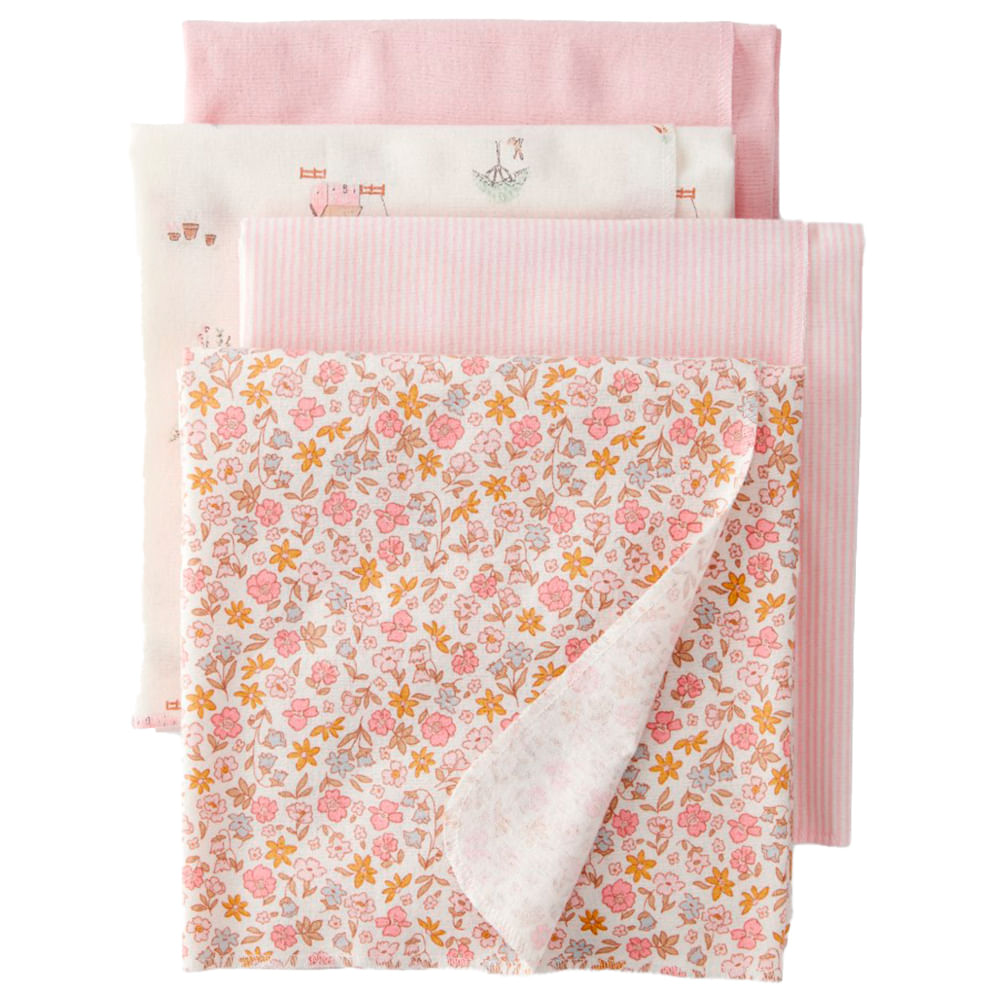 Set de 4 frazadas multicolor con estampado para bebé niña