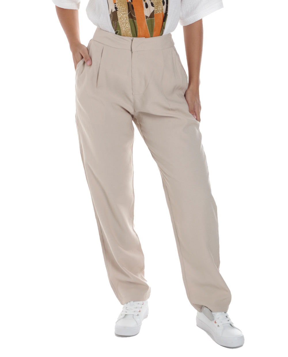 Pantalón Unexpected chino beige de cintura alta para mujer