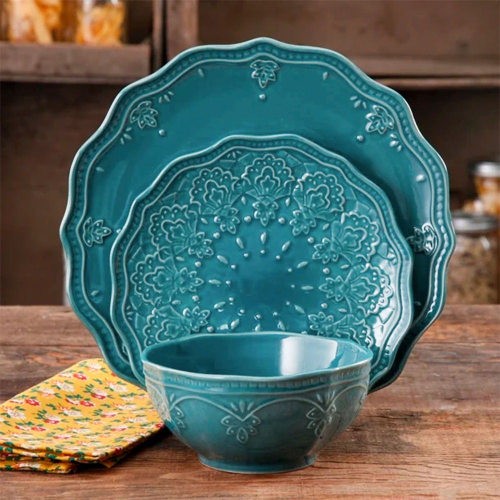 Vajilla Gibson farmhouse lace de cerámica 12 piezas