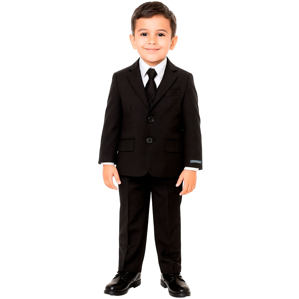 Traje formal de 5 piezas negro sólido para niño
