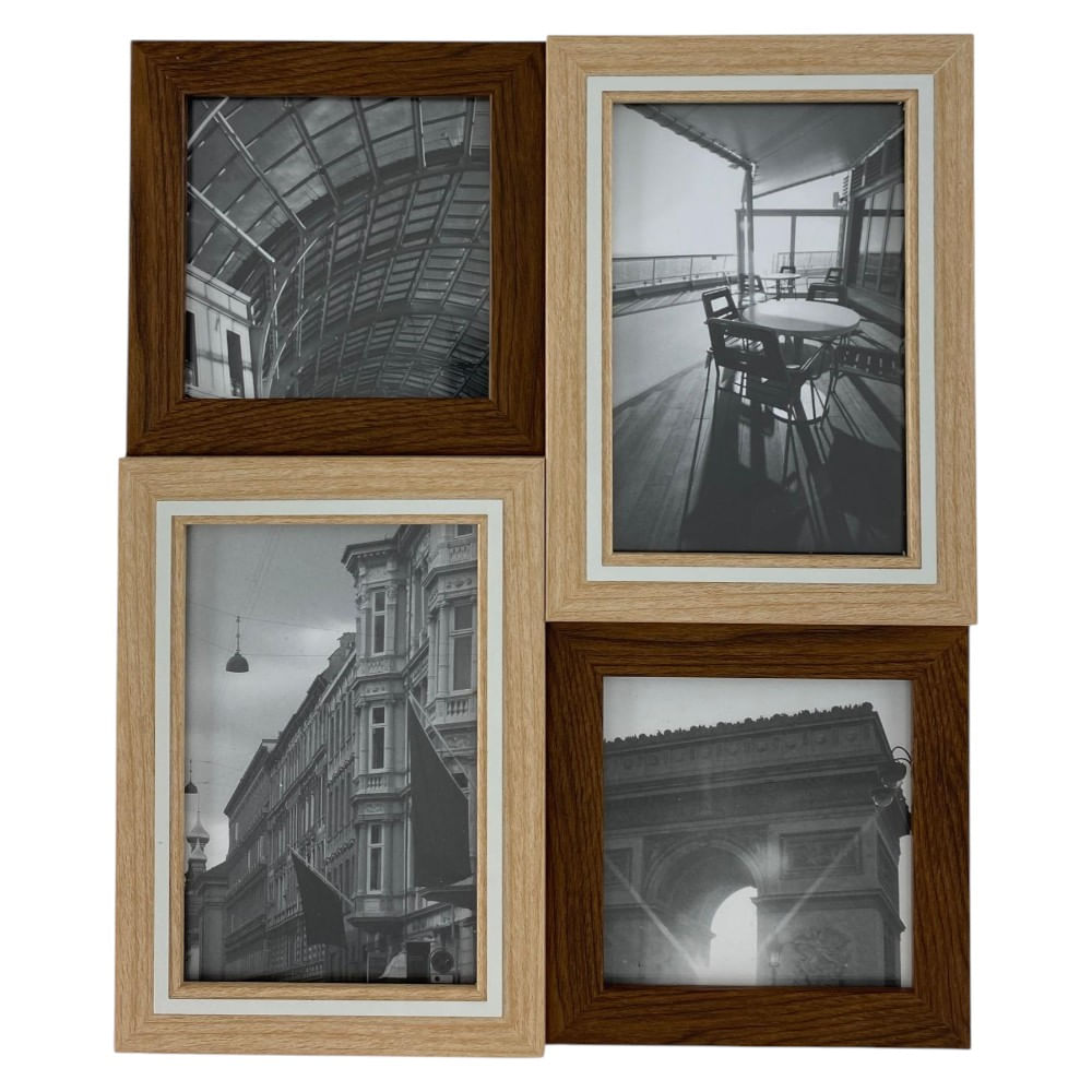 Portarretrato de madera bicolor collage 4 fotos  31x26x3 cm